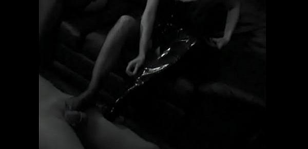  Hot chicks in black stockings use ropes and chains in their bdsm games with a muscle guy